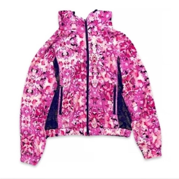 Champion Women's Zip-Up Pink Floral Print Hooded Athletic Windbreaker - Picture 6 of 8